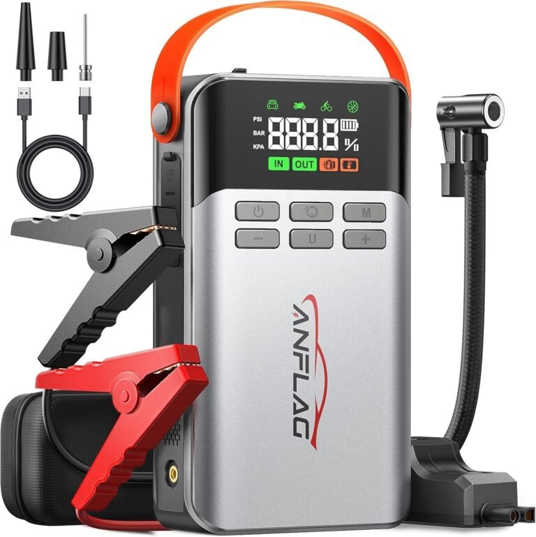 Car Battery Booster Jump Starter with 150PSI Air Compressor,8-IN-1 5500A Jump Starter Power Pack Portbale(All Gas/12L Diesel/Hybrid),21800mAh Car Starter Power Bank with Jump Leads,Flashlight