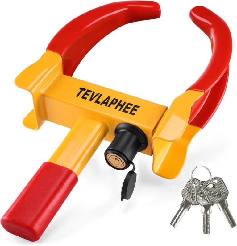 Tevlaphee Wheel Clamp Lock Heavy Duty Anti-Theft, Adjustable Security for Cars, Vans, Motorhomes (Fits 7-11″ Tyres), Weatherproof & Vandal-Resistant Design (Red&Yellow)