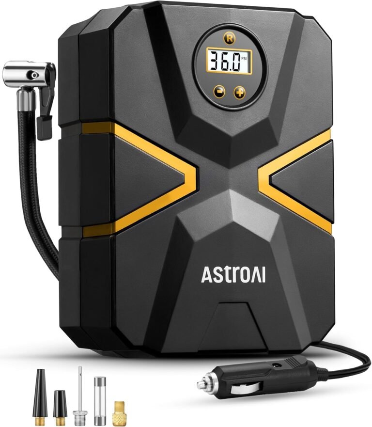 AstroAI Tyre Inflator Air Compressor 12V DC, Car Accessories Digital Tyre Pump 150 PSI, Preset Tyre Pressure & Auto Shutoff, Electric tyre Pumps for Cars Motorcycles Bikes (Black&Yellow)